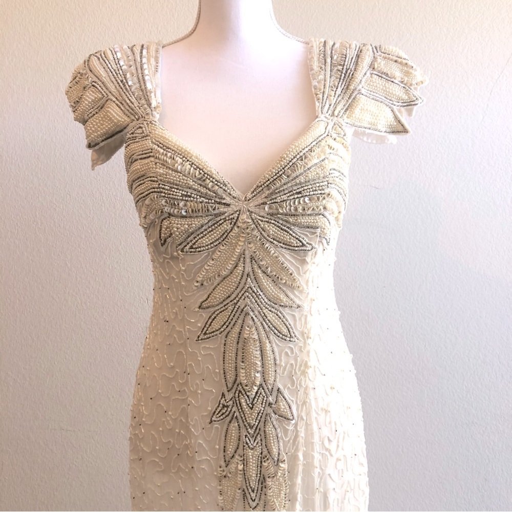 Beaded Ivory Evening Gown - Pure Silk and Fully Beaded